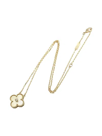 Pre-owned Van Cleef & Arpels 10s Alhambra Mother-of-pearl And Diamond Necklace In Gold