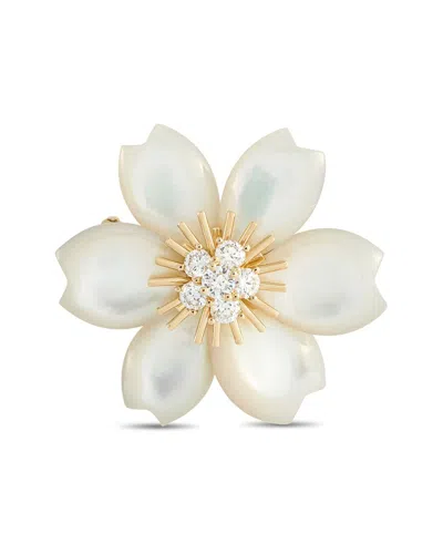 Pre-owned Van Cleef & Arpels 18k 0.48 Ct. Tw. Diamond & Mother Of Pearl Brooch  (authentic Pre-loved)