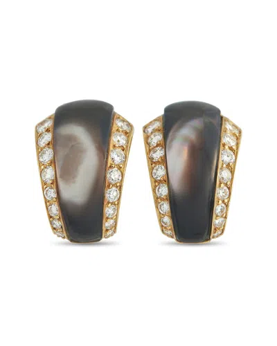 Van Cleef & Arpels 18k 0.70 Ct. Tw. Diamond & Mother Of Pearl Earring (authentic Pre-loved) In Black