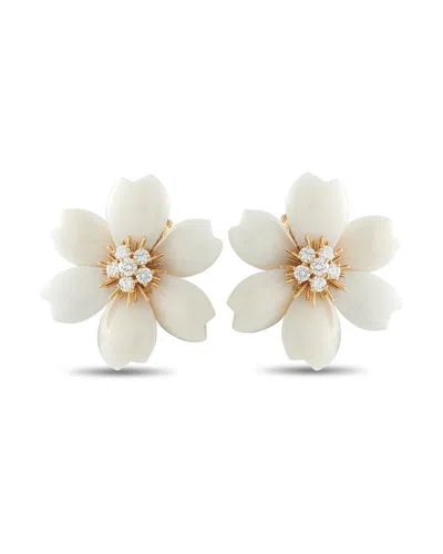 Van Cleef & Arpels 18k 0.97 Ct. Tw. Diamond & Coral Earring (authentic Pre-loved) In White