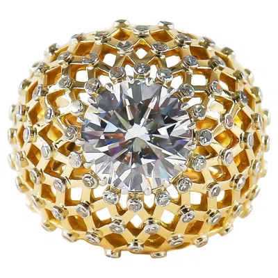 Pre-owned Van Cleef & Arpels 18k Dome Lattice Ring With 3.71 Carat Round Diamond In Multi