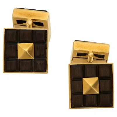 Pre-owned Van Cleef & Arpels 18k Gold And Wood Plaque Cufflinks In Multi