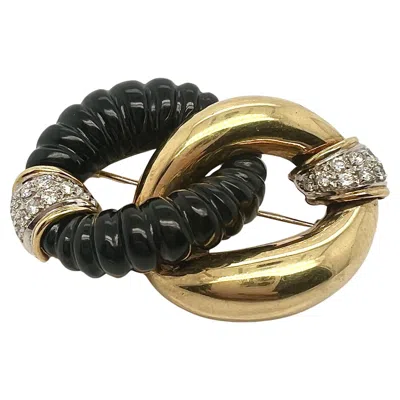 Pre-owned Van Cleef & Arpels 18k Gold, Diamond, And Onyx Brooch In Black