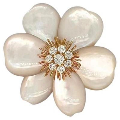 Pre-owned Van Cleef & Arpels 18k Gold, Mother Of Pearl And Diamond Flower Brooch In Multi