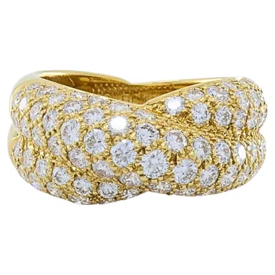 Pre-owned Van Cleef & Arpels 18k Gold Pavé Diamond Bombé Crossover Ring In Multi