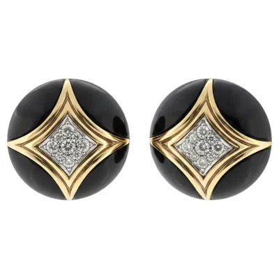 Pre-owned Van Cleef & Arpels 18k Gold  Onyx And Diamond Earrings In Black