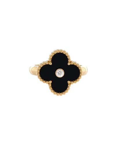 Pre-owned Van Cleef & Arpels 18k Gold Vintage Alhambra Ring 18k Yellow Gold With Onyx  And Diamond (authentic