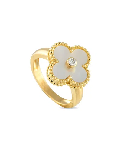 Van Cleef & Arpels 18k Mother Of Pearl Ring (authentic Pre-loved) In Gold