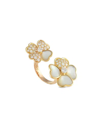 Van Cleef & Arpels 18k Rose Gold 1.45 Ct. Tw. Diamond & Mother Of Pearl Ring (authentic Pre-loved)