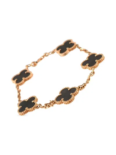 Pre-owned Van Cleef & Arpels 18k Rose Gold Alhambra Obsidian Bracelet In Pink