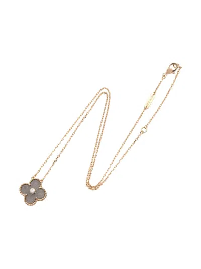 Pre-owned Van Cleef & Arpels 18k Rose Gold Alhambra Obsidian Diamond Necklace
