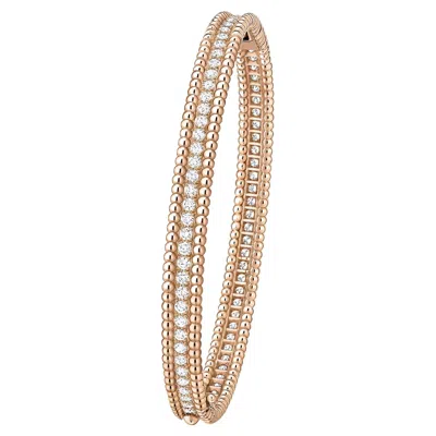 Pre-owned Van Cleef & Arpels 18k Rose Gold Perlée Diamonds Bracelet, 1 Row, L Model In Red