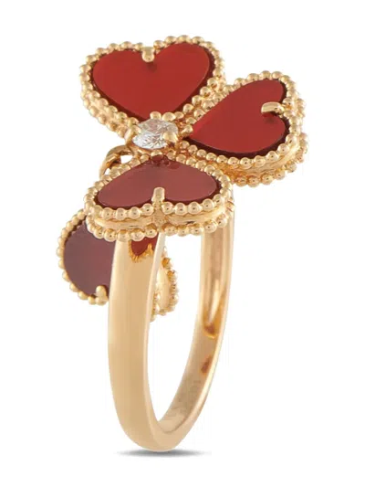 Pre-owned Van Cleef & Arpels 18k Rose Gold Sweet Alhambra Diamond And Carnelian Ring In Pink