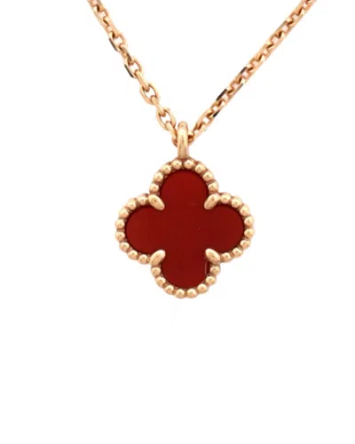 Van Cleef & Arpels 18k Rose Gold Sweet Alhambra Pendant Necklace 18k Rose Gold  And Carnelian (authe In Red
