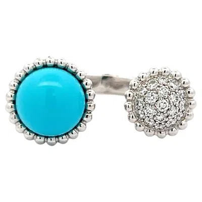 Pre-owned Van Cleef & Arpels 18k Wg Cocktail Ring 0.35ct Round Diamond Turquoise Size 5.75 In Multiple