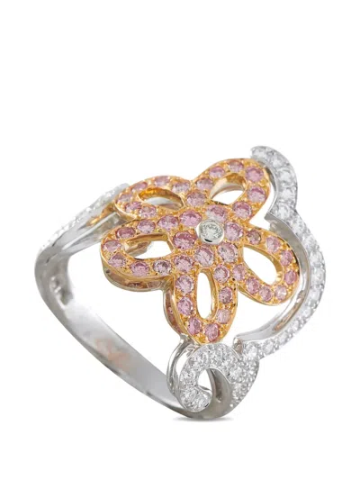 Pre-owned Van Cleef & Arpels 18k White Gold Diamond Floral Ring In Silver