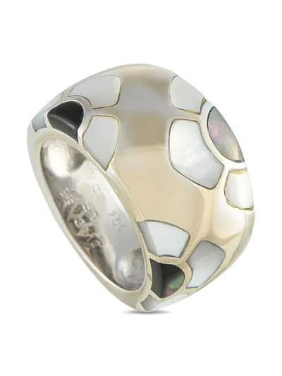 Pre-owned Van Cleef & Arpels 18k White Gold Mosaic Mother Of Pearl Ring In Silver