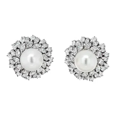 Pre-owned Van Cleef & Arpels 18k White Gold Pearl Diamond Bombe Earrings