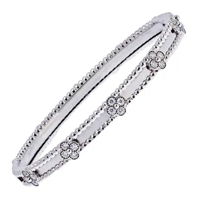 Pre-owned Van Cleef & Arpels 18k White Gold Perlee Clover Diamond Size S Bracelet