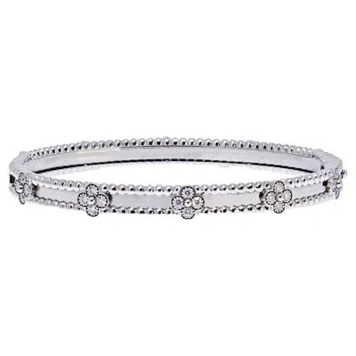 Pre-owned Van Cleef & Arpels 18k White Gold Perlee Clover Diamond Size S Bracelet