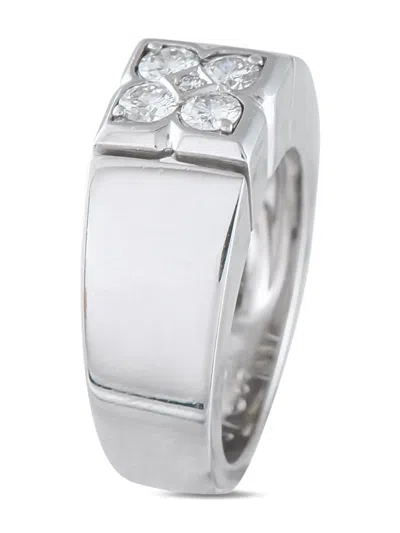 Pre-owned Van Cleef & Arpels 18k White Gold Quatrefoil Diamond Ring In Silver