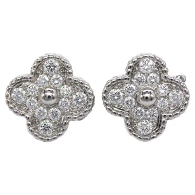Pre-owned Van Cleef & Arpels 18k White Gold Vintage Alhambra Diamond Pave Earrings