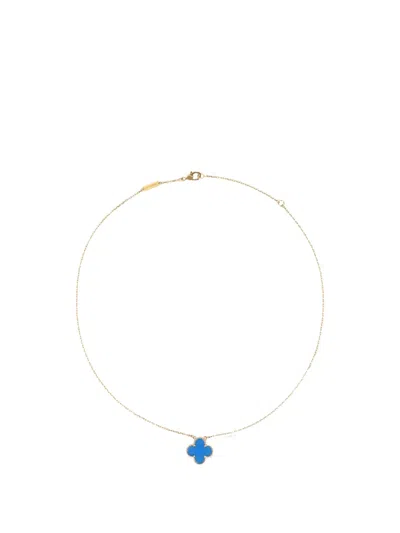 Pre-owned Van Cleef & Arpels 18k Yellow Gold Alhambra Agate Necklace In Blue