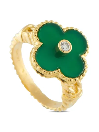 Pre-owned Van Cleef & Arpels 18k Yellow Gold Alhambra Diamond And Chalcedony Ring