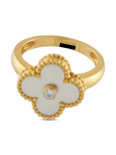 Pre-owned Van Cleef & Arpels 18k Yellow Gold Alhambra Diamond And Mother-of-pearl Ring