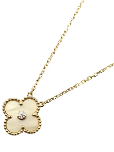 Pre-owned Van Cleef & Arpels 18k Yellow Gold Alhambra Diamond And Pearl Necklace