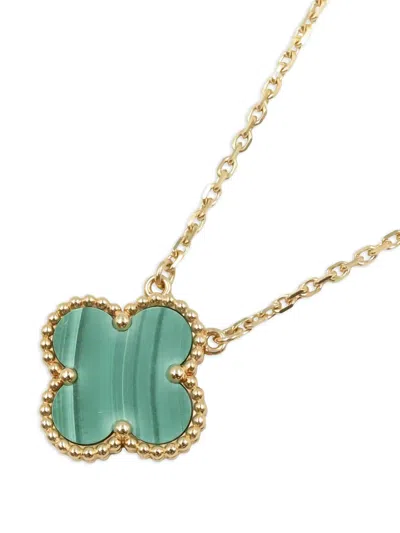 Pre-owned Van Cleef & Arpels 18k Yellow Gold Alhambra Jasper Necklace In Green