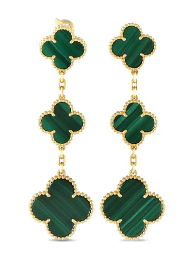 Pre-owned Van Cleef & Arpels 18k Yellow Gold Alhambra Malachite Earrings
