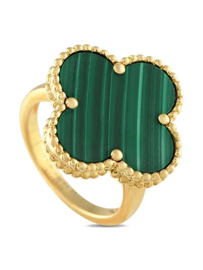 Pre-owned Van Cleef & Arpels 18k Yellow Gold Alhambra Malachite Ring In Green