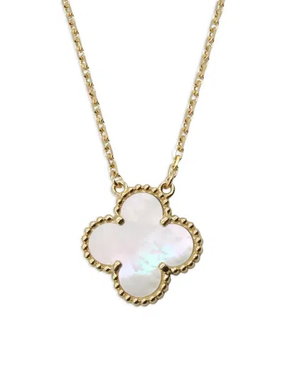 Pre-owned Van Cleef & Arpels 18k Yellow Gold Alhambra Mother Of Pearl Necklace In White