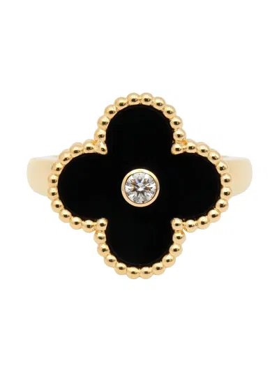 Pre-owned Van Cleef & Arpels 18k Yellow Gold Alhambra Onyx And Diamond Ring