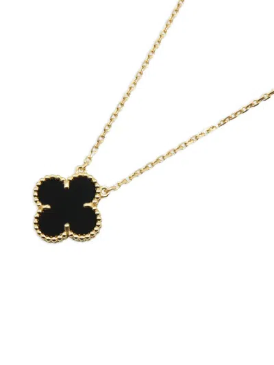 Pre-owned Van Cleef & Arpels 18k Yellow Gold Alhambra Onyx Necklace