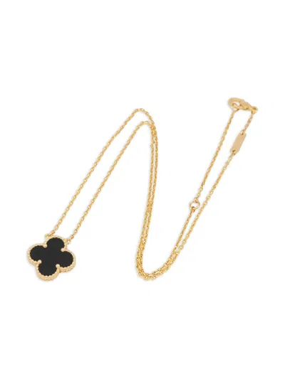 Pre-owned Van Cleef & Arpels 18k Yellow Gold Alhambra Onyx Necklace