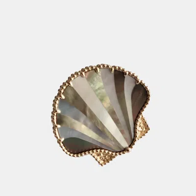 Pre-owned Van Cleef & Arpels 18k Yellow Gold And Mother Of Pearl Lucky Summer Seashell Clip