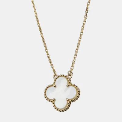 Pre-owned Van Cleef & Arpels 18k Yellow Gold And Mother Of Pearl Vintage Alhambra Necklace