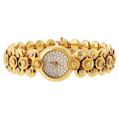 Pre-owned Van Cleef & Arpels 18k Yellow Gold Bouton D'or Medium Model Diamond Dial Watch