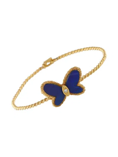 Pre-owned Van Cleef & Arpels 18k Yellow Gold Butterfly-detail Diamond And Lapis Lazuli Bracelet