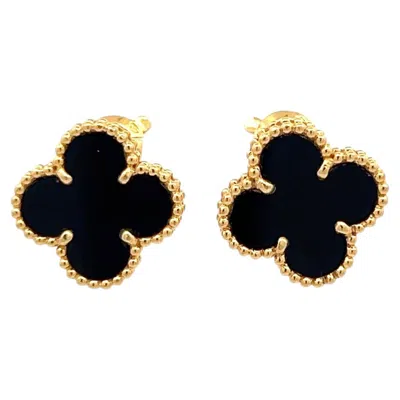 Pre-owned Van Cleef & Arpels 18k Yellow Gold Clip On Earrings With 12x5.54mm Onyx