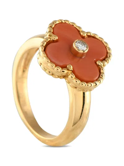 Pre-owned Van Cleef & Arpels 18k Yellow Gold Coral And Diamond Ring