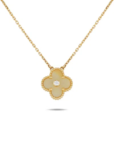 Pre-owned Van Cleef & Arpels 18k Yellow Gold Diamond Alhambra Holiday Pendant Necklace
