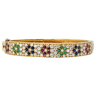 Pre-owned Van Cleef & Arpels 18k Yellow Gold Diamond And Gemstone Bangle Bracelet