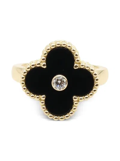Pre-owned Van Cleef & Arpels 18k Yellow Gold Diamond And Onyx Ring