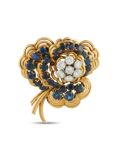 Pre-owned Van Cleef & Arpels 18k Yellow Gold Diamond And Sapphire Brooch