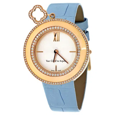 Pre-owned Van Cleef & Arpels 18k Yellow Gold Diamond Charm And Blue Alligator Watch