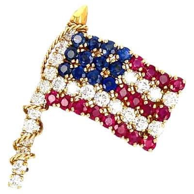 Pre-owned Van Cleef & Arpels 18k Yellow Gold Diamond, Ruby, Sapphire American Flag Brooch