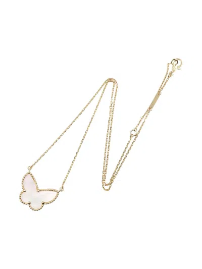Pre-owned Van Cleef & Arpels 18k Yellow Gold Lucky Alhambra Butterfly Mother Of Pearl Necklace